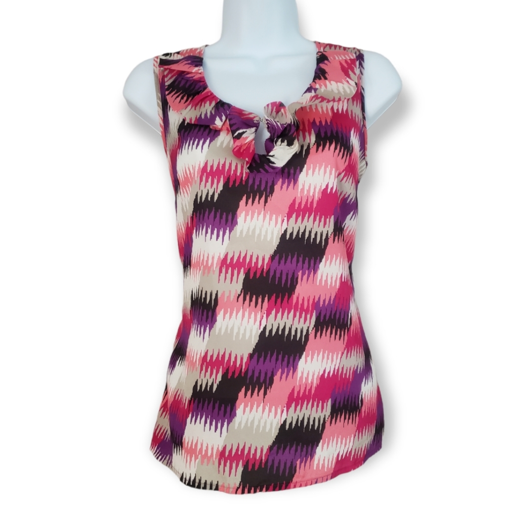 NWOT Banana Republic pink purple tan brown digital print blouse top Women Small